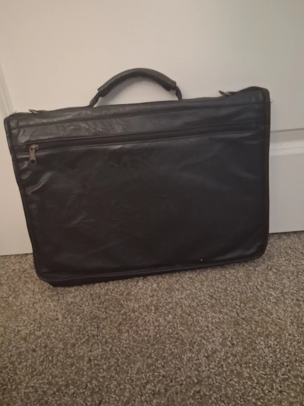 Black Leather Messenger Briefcase for Men